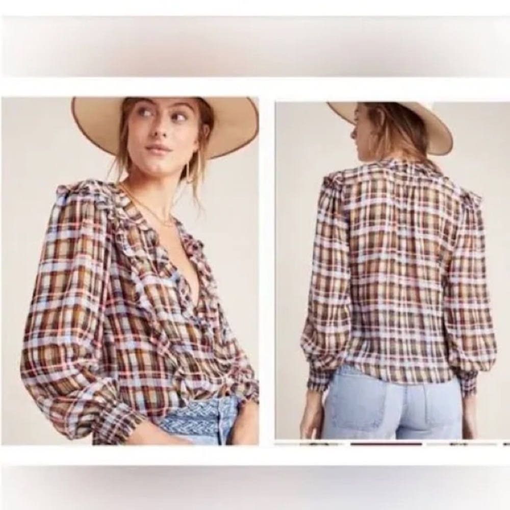 Anthropologie Laila Ruffled Blouse  Plaid